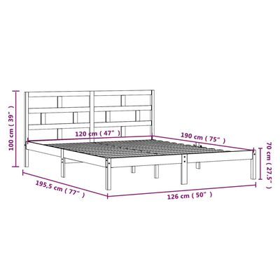 vidaXL Rama łóżka, szara, 120x190 cm, lite drewno