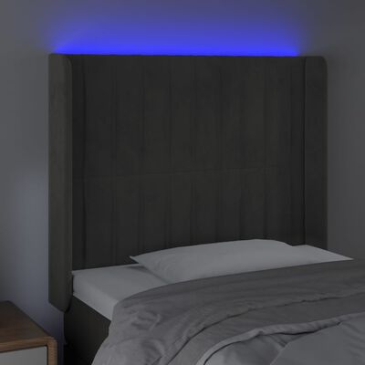 vidaXL Zagłówek do łóżka z LED, ciemnoszary, 93x16x118/128 cm, aksamit