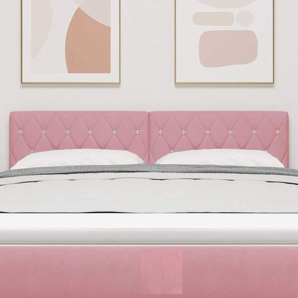 vidaXL Zagł&oacute;wek Z zagł&oacute;wkiem R&oacute;żowy 144 cm Sk&oacute;ra ekologiczna