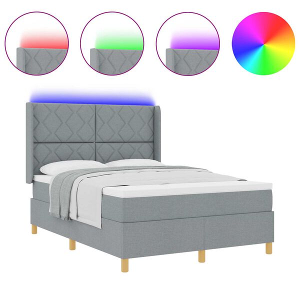 vidaXL Ł&oacute;żko sprężynowe z materacem Jasnoszary 140 x 200 cm tkanina