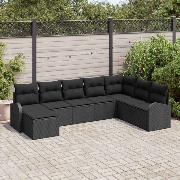 vidaXL Zestaw Sof na Ogród z poduszką 8 pcs Czarny Rattan poli