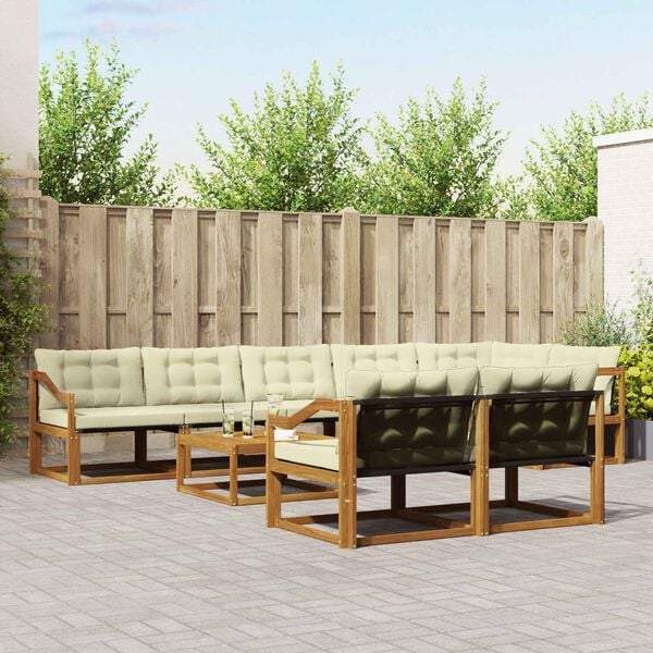 vidaXL Zestaw sof na zewnątrz z poduszką 9 pcs Naturalny i Kremowy