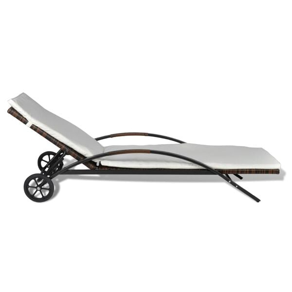 vidaXL Leżak z poduszką i k&oacute;łkami, rattan PE, brązowy