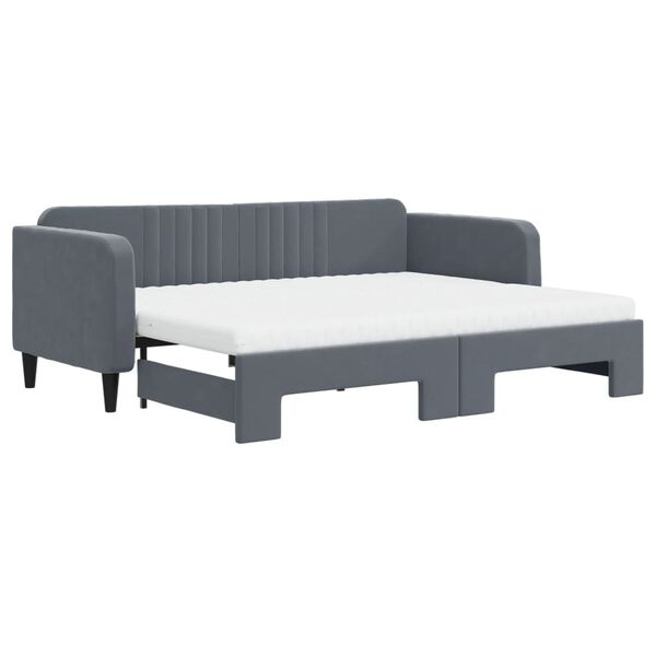vidaXL Sofa rozsuwana z materacami, ciemnoszara, 90x200 cm, aksamit