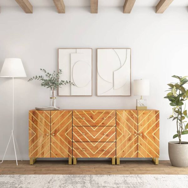 vidaXL Komody, 3 szt., brązowo-czarne, 60x33,5x75 cm, drewno mango