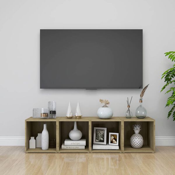 vidaXL Szafki pod TV, 4 szt., dąb sonoma, 37x35x37 cm
