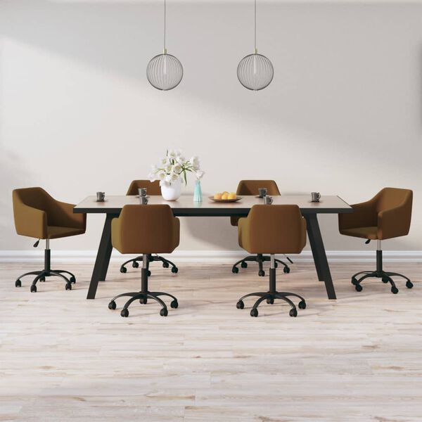 vidaXL Obrotowe krzesła stołowe, 6 szt., brązowe, obite aksamitem