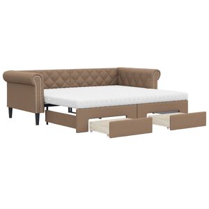 vidaXL Sofa rozsuwana z szufladami, cappuccino, 90x200 cm, ekoskóra
