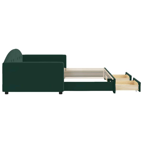 vidaXL Sofa rozsuwana z szufladami, ciemnozielona, 100x200 cm, aksamit
