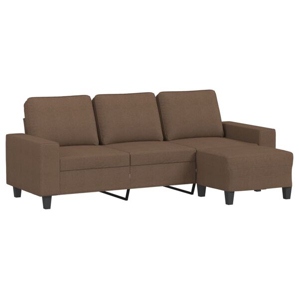 vidaXL 3-osobowa sofa z podnóżkiem, brązowy, 180 cm, tkaniną