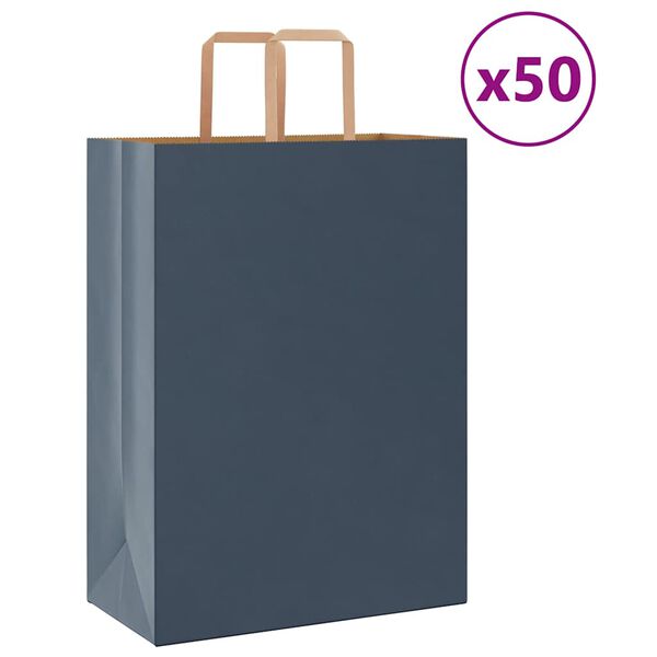 vidaXL Torby papierowe 50 szt. z uchwytami Niebieskie 32x17x44 cm