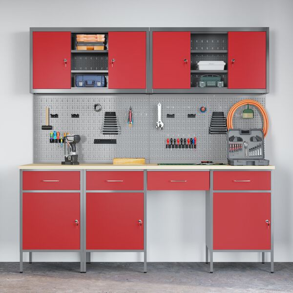 vidaXL St&oacute;ł warsztatowy 10 pcs Czerwony 200 x 55 x 200 cm Stal