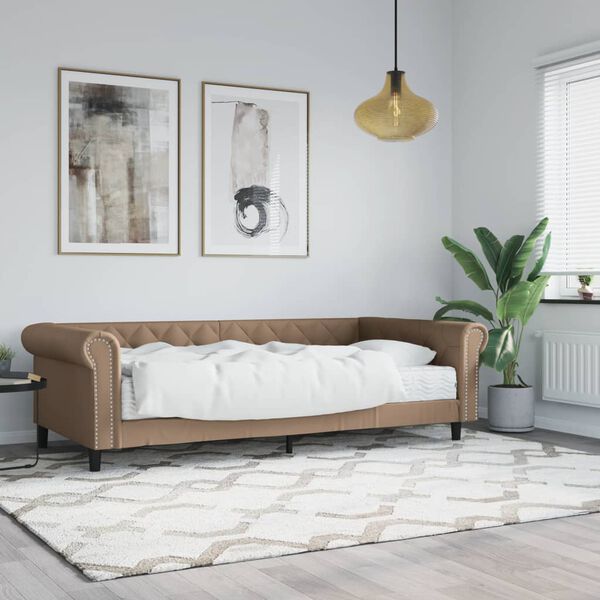 vidaXL Sofa z materacem, cappuccino, 90x200 cm, sztuczna skóra