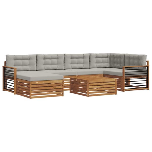 vidaXL Zestaw sof na zewnątrz z poduszką 7 pcs Naturalny i Jasny Szary