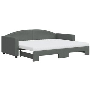 vidaXL Sofa rozsuwana z materacami, ciemnoszara, 90x200 cm, tkanina