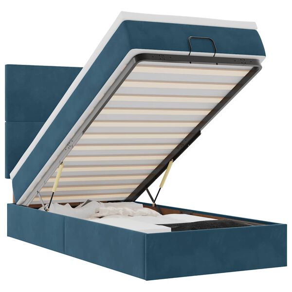 vidaXL Rama ł&oacute;żka otomana z materacami, niebieska, 80x200 cm, aksamit