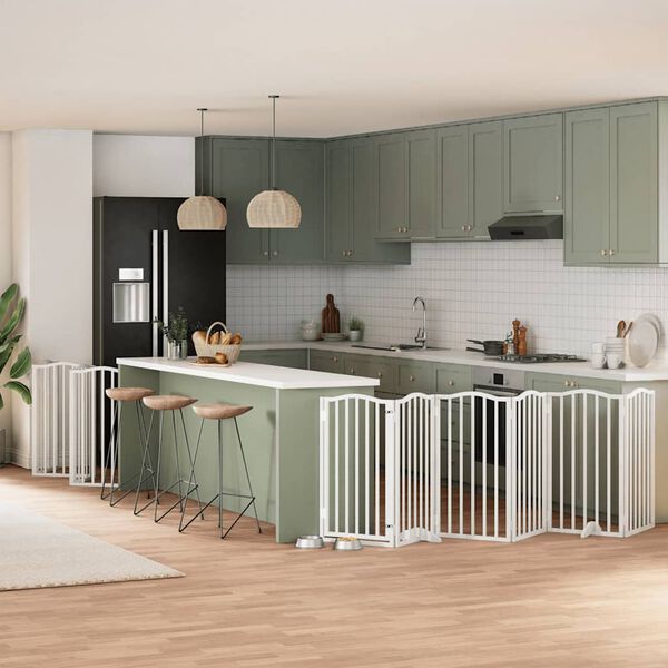 vidaXL Składana bramka dla psa, z drzwiami, 15 paneli, biała, 750 cm