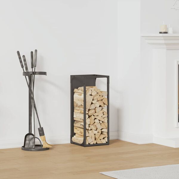 vidaXL Stojak na drewno opałowe czarny 25x25x60 cm