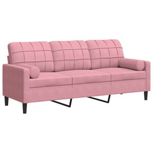 vidaXL 3-osobowa sofa z poduszkami, r&oacute;żowa, 180 cm, aksamit