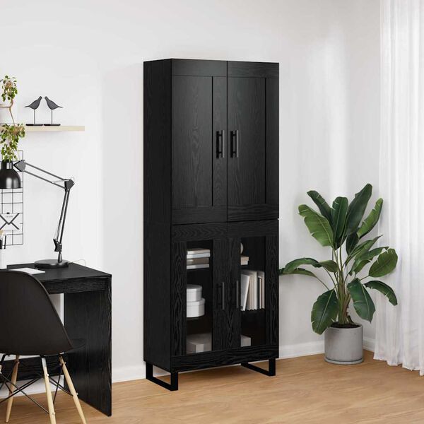 vidaXL Highboard Czarny Dąb 69,5 x 34 x 180 cm Materiał drewnopochodny