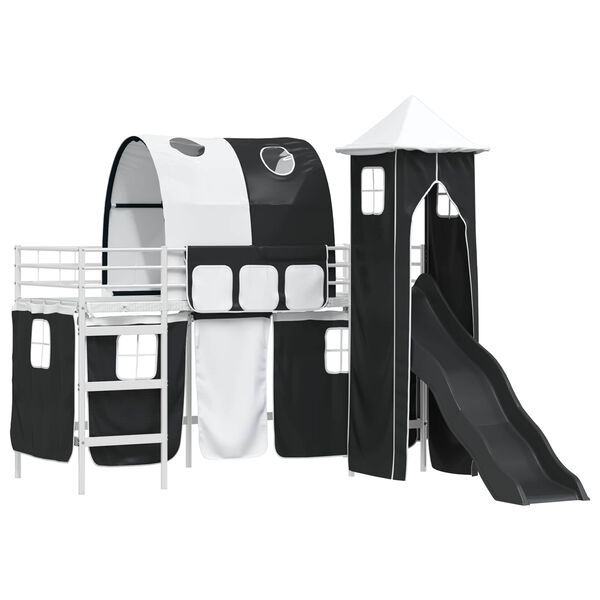 vidaXL Ł&oacute;żko piętrowe dla dzieci Biały i czarny 74,5 x 190 cm Metal