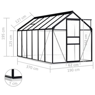 vidaXL Szklarnia z ramą podstawy, antracytowa, aluminium, 7,03 m²