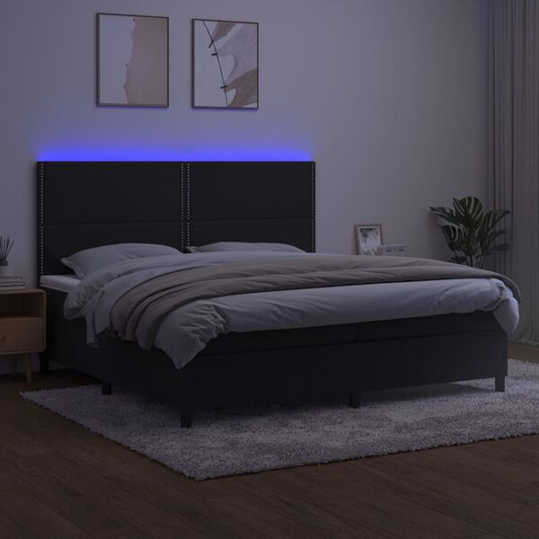 vidaXL Ł&oacute;żko kontynentalne z materacem i LED, czarny aksamit 200x200cm