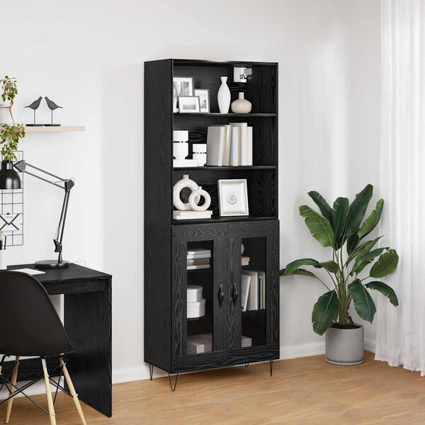 vidaXL Highboard 2 pcs Czarny Dąb Materiał drewnopochodny
