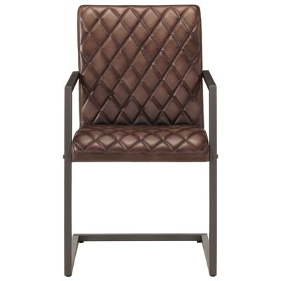vidaXL Krzesła stołowe, wspornikowe, 2 szt., brązowe, skóra naturalna
