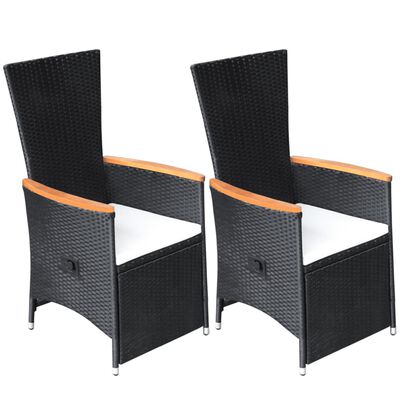 vidaXL Rozkładane krzesła z poduszkami, 2 szt., polirattan, czarne