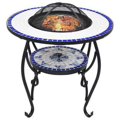 vidaXL Mozaikowe palenisko ze stolikiem, niebiesko-białe, 68 cm