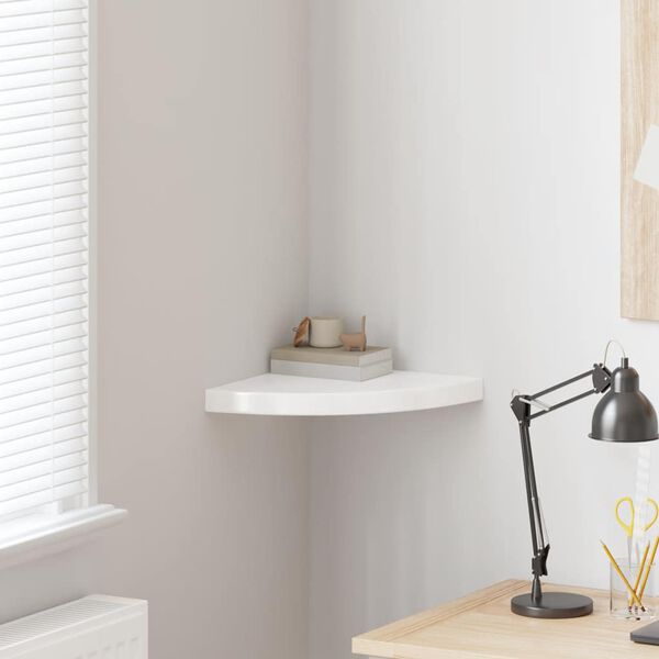 vidaXL Narożna p&oacute;łka ścienna, wysoki połysk, biała, 35x35x3,8 cm, MDF