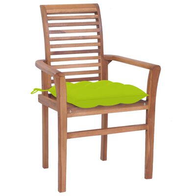 vidaXL Krzesła stołowe, 2 szt., jasnozielone poduszki, drewno tekowe