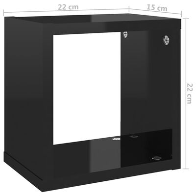 vidaXL Półki ścienne kostki, 6 szt., czarne z połyskiem, 22x15x22 cm