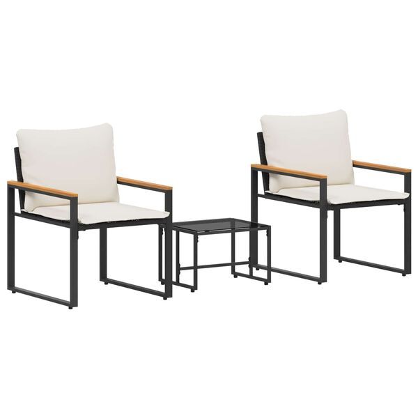 vidaXL Zestawy mebli z poduszką 3 pcs Czarny i kremowo-biały rattan
