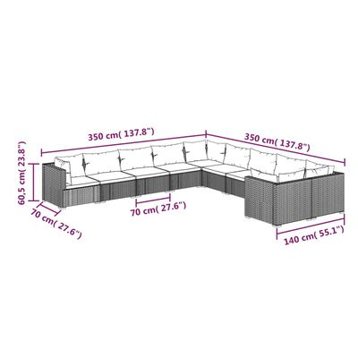 vidaXL 10-cz. zestaw wypoczynkowy do ogrodu, poduszki, rattan PE brąz