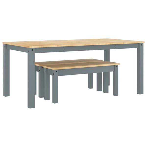 vidaXL 3-częściowy zestaw jadalny &bdquo;Panama&rdquo; Szary lite drewno sosnowe