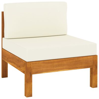 vidaXL 2 sofy środkowe z kremowymi poduszkami, lite drewno akacjowe