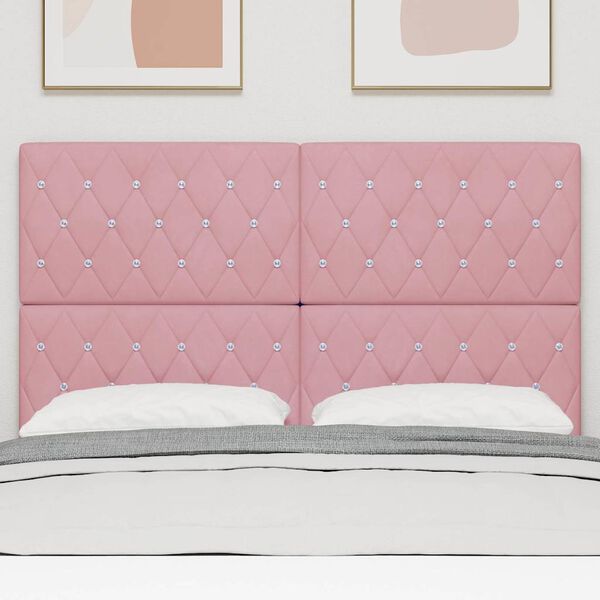 vidaXL Zagł&oacute;wek Z zagł&oacute;wkiem R&oacute;żowy 144 cm Sk&oacute;ra ekologiczna