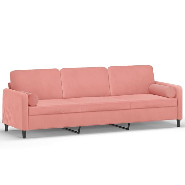vidaXL 3-osobowa sofa z poduszkami, r&oacute;żowa, 210 cm, aksamit