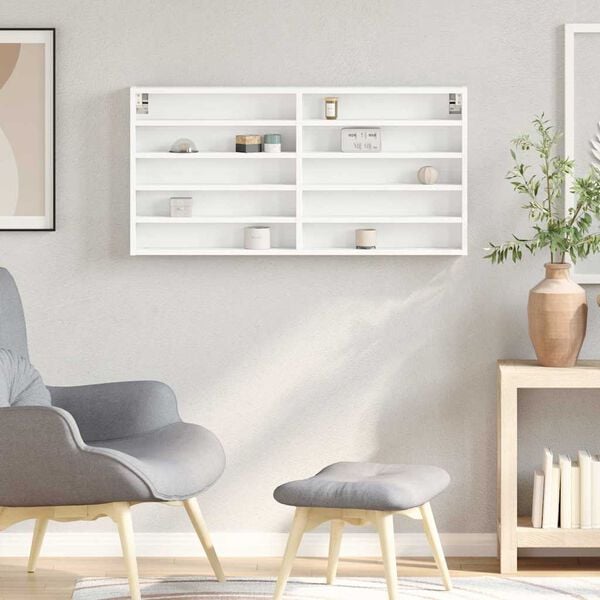 vidaXL Witryna, biała, 100x8,5x50 cm, materiał drewnopochodny