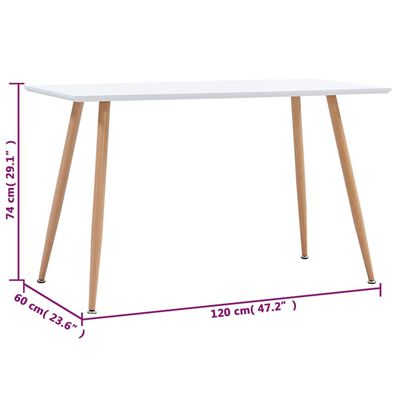 vidaXL Stół do jadalni, kolor biały i dębowy, 120x60x74 cm, MDF