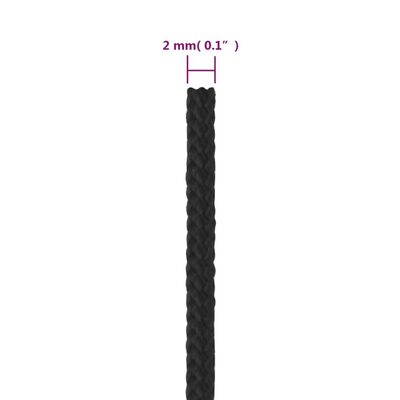 vidaXL Linka żeglarska, czarna jednolita, 2 mm, 50 m, polipropylen
