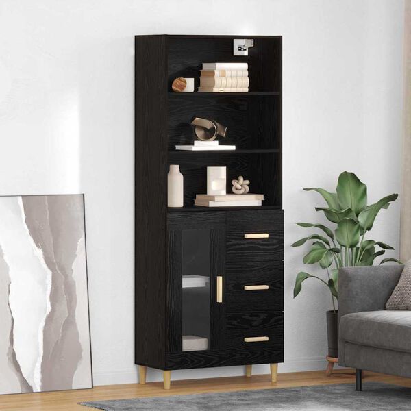 vidaXL Highboard z szufladą Czarny Dąb 69,5 x 32,5 x 180 cm