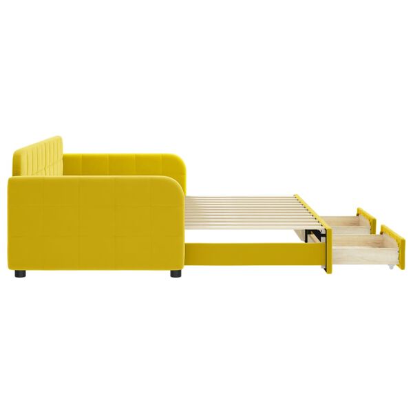 vidaXL Sofa rozsuwana z szufladami, ż&oacute;łta, 90x200 cm, aksamit