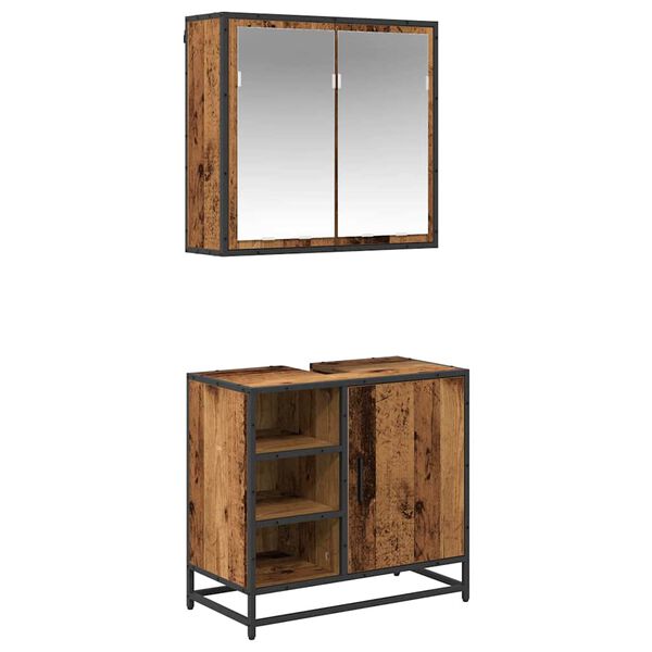 vidaXL Zestaw mebli łazienkowych z p&oacute;łką z drzwiami 2 pcs Stare drewno