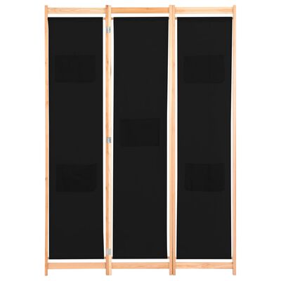 vidaXL Parawan 3-panelowy, czarny, 120x170x4 cm, tkanina