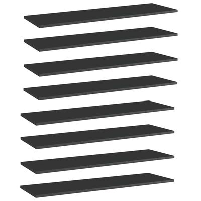 vidaXL Półki na książki, 8 szt., wysoki połysk, czarne, 100x30x1,5 cm