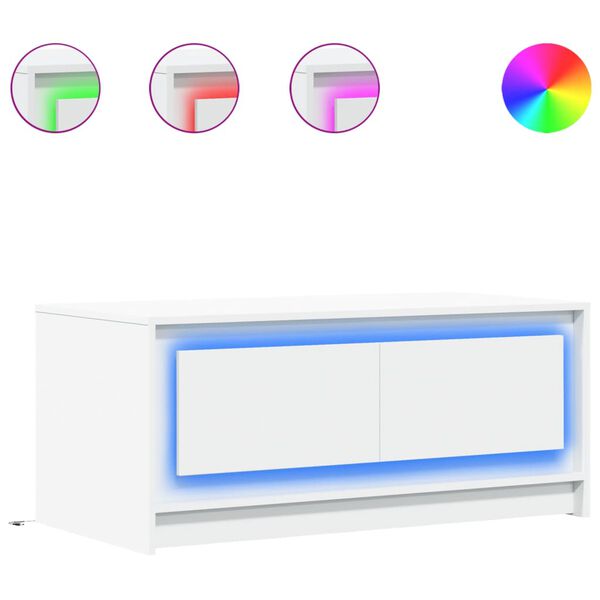 vidaXL Stolik kawowy z LED, biały, materiał drewnopochodny