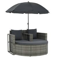 vidaXL 2-osobowa sofa z poduszkami i parasolem, polirattan, szara